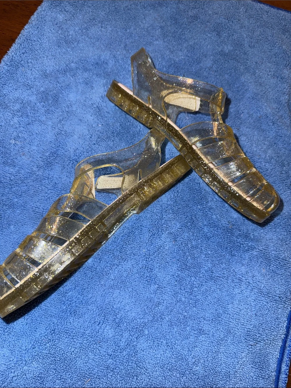 Gold Glitter Jelly Sandals - Kids Mary Jane Style
